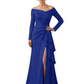 Elegant Mother of the Groom Dress Cascading Ruffle Satin Gown with High Slit Long Sleeves
