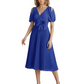 Wedding Formal Dress V-Neck Pleated Chiffon Gown with 3D Flower Accent Knee Length
