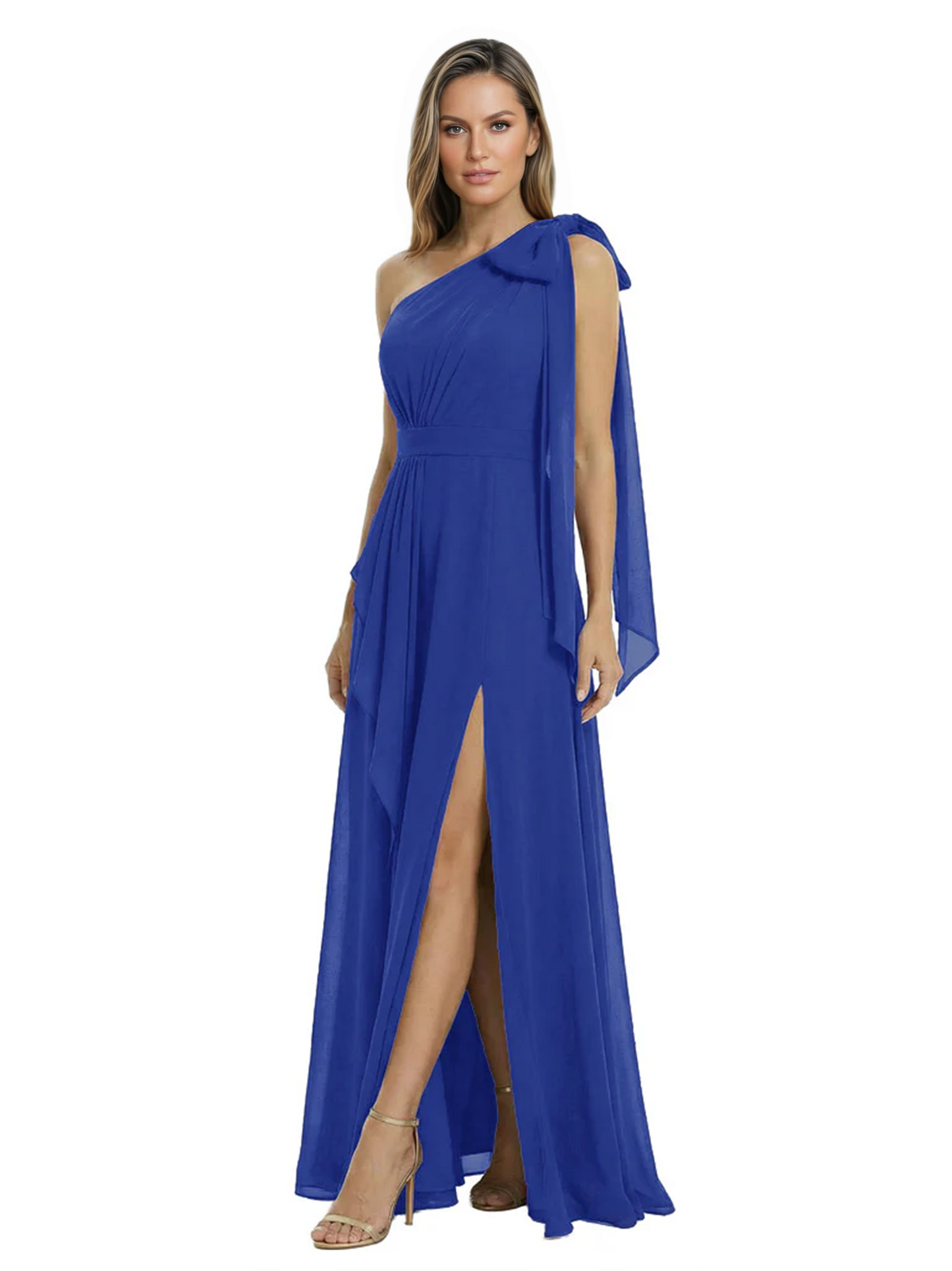 One-Shoulder Mother of the Bride Dress Chiffon Gown with Long Sash Detail