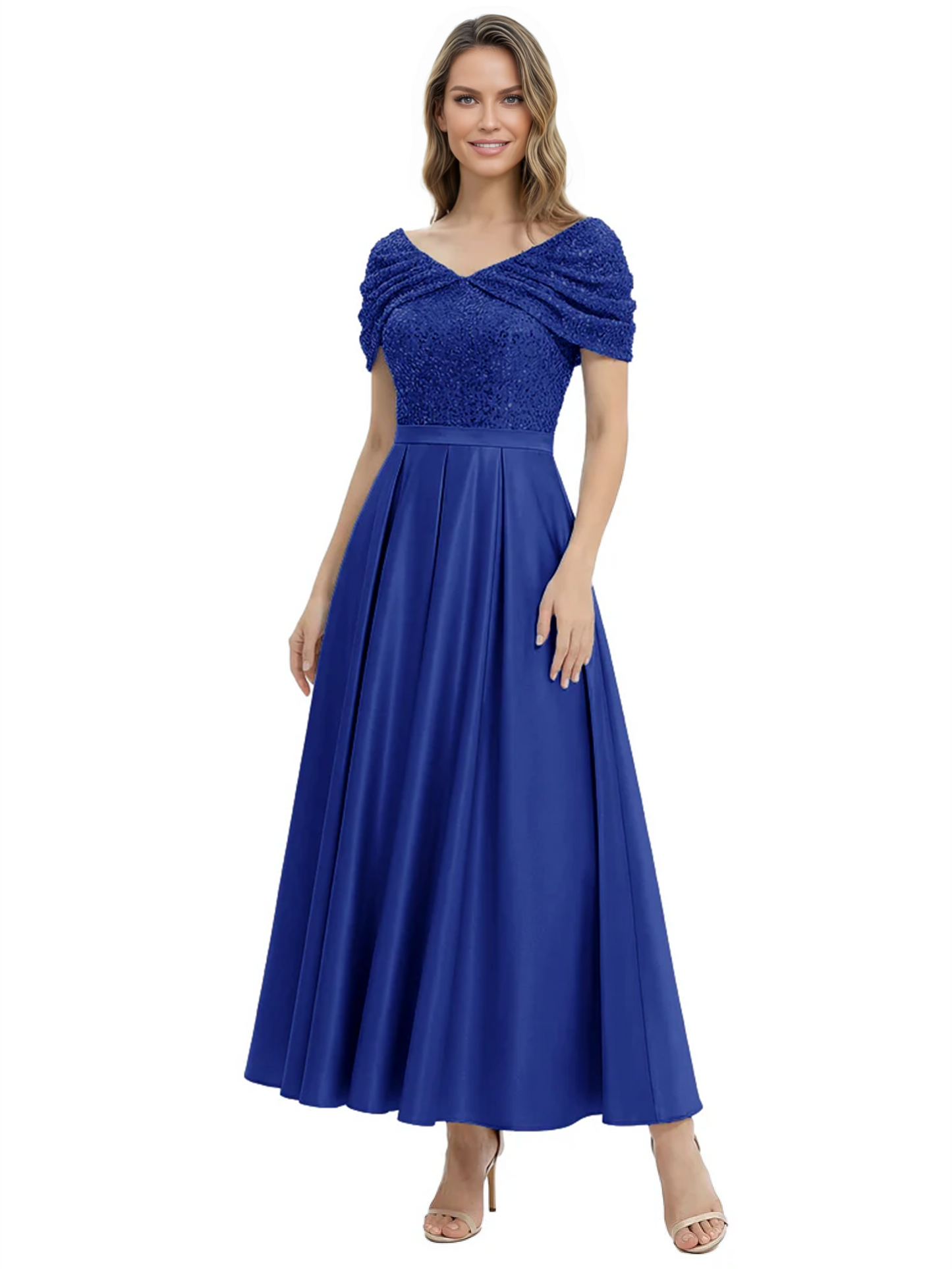 Luxury Formal Dress Sparkling Sequin Top Mother of Bride Dress Silk Satin A-Line Gowns