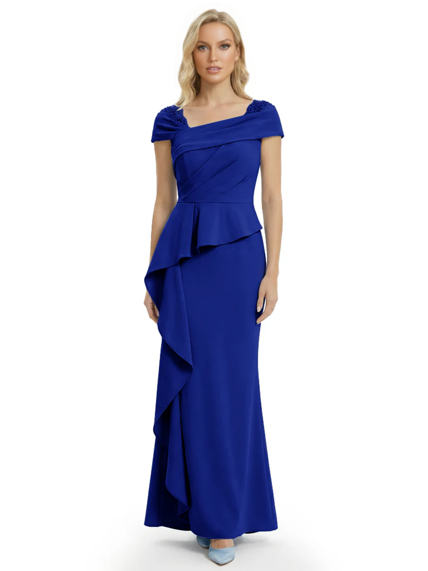 A-Line Satin Cap Sleeves Mother of the Brides Dresses Floor Length For Wedding
