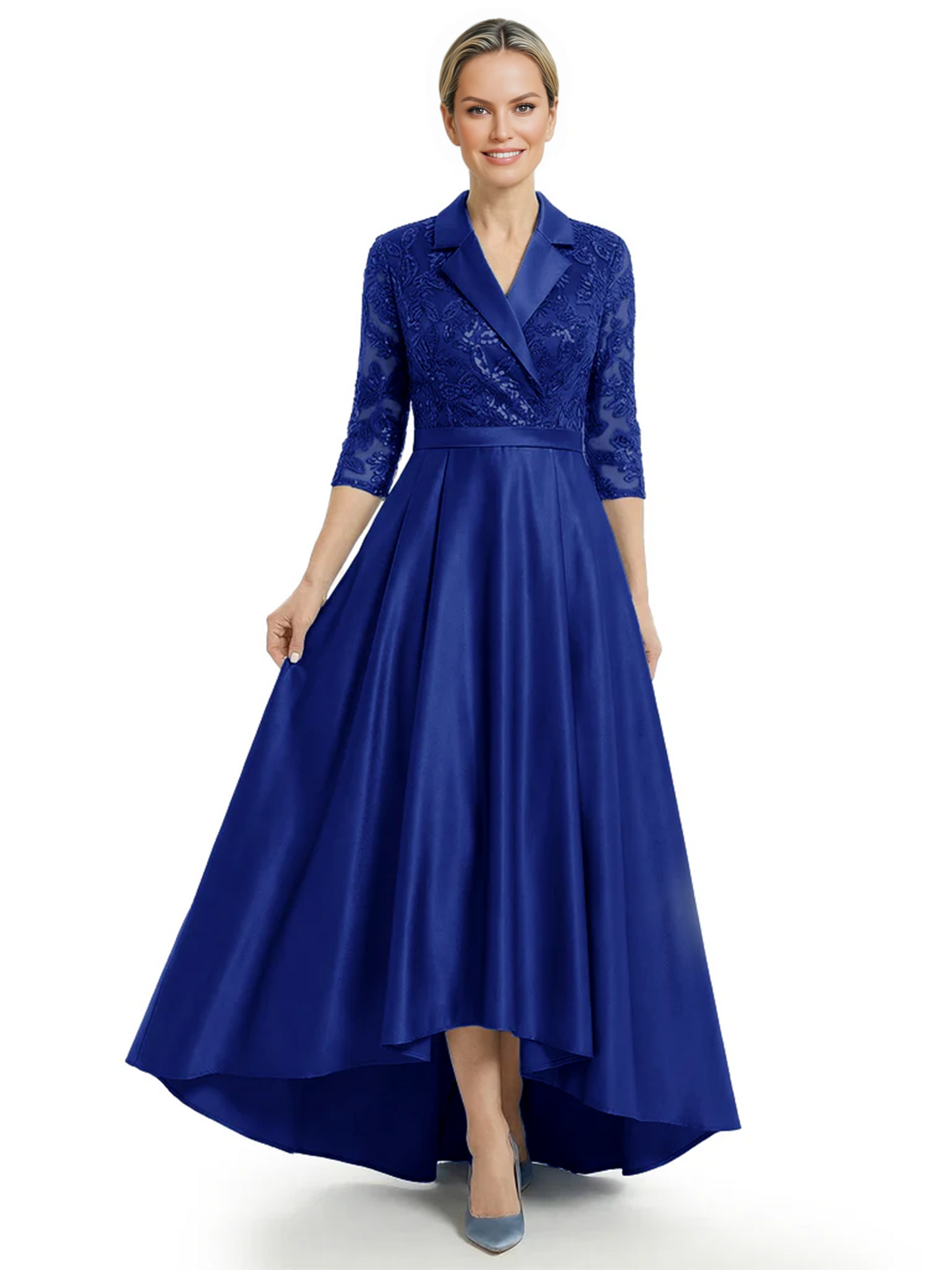 Elegant Mother of Bride Dress Evening Gowns Trending Styles with Lapel Collar 3/4 Sleeves