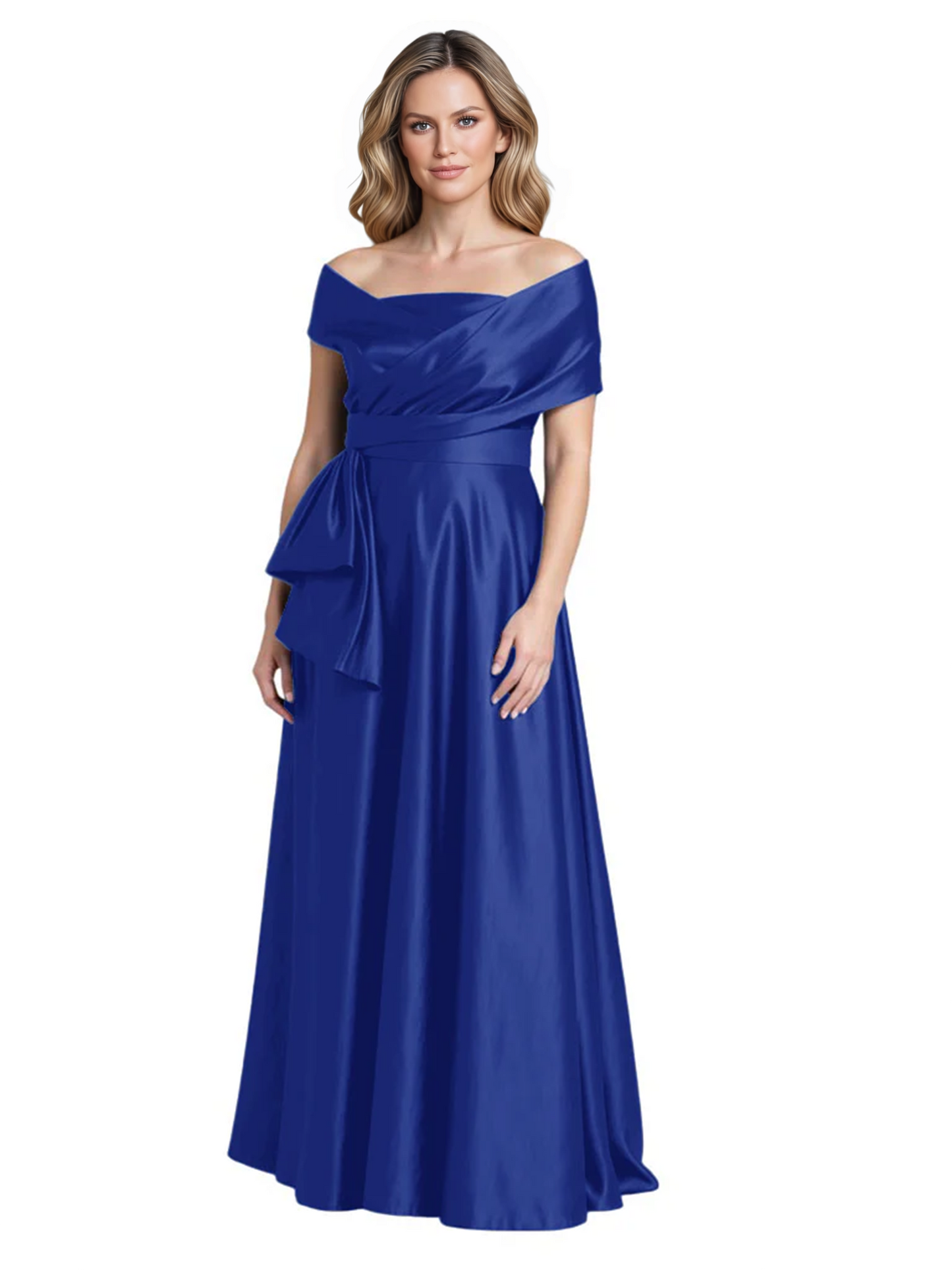 Formal Floor-Length Mother of the Bride Gown Sleeveless Satin Maxi Dress with Drape