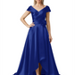 Off Shoulder Mother of the Bride Dress High-Low Satin Gown with Portrait Neckline