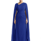 Elegant Asymmetric Neck Long A-Line Chiffon Mother of the Brides Dresses Mom Outfit with Cape