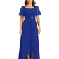Formal High-Low Mother of the Bride Gown Sleeved Chiffon Maxi Dress Ruched Waist