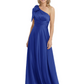 One-Shoulder Mother of the Bride Dress Satin Gown with Bow Ruched Empire Waist