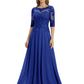 Illusion Neck Mother of the Bride Dress Half Sleeve Lace Applique Gowns Chiffon