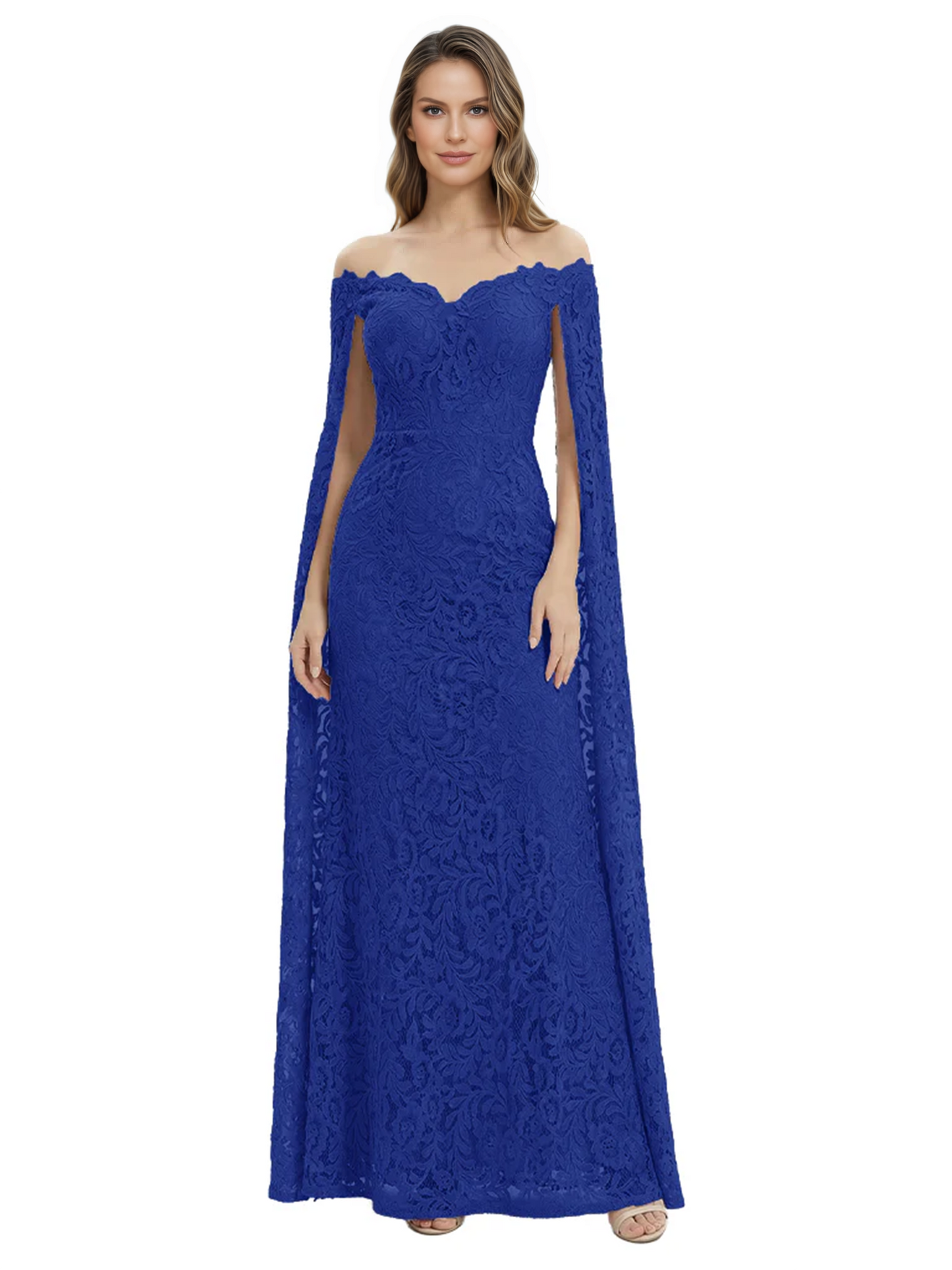 Elegant Mother of the Groom Gown Floral Lace Embroidered Formal Dress with Cape