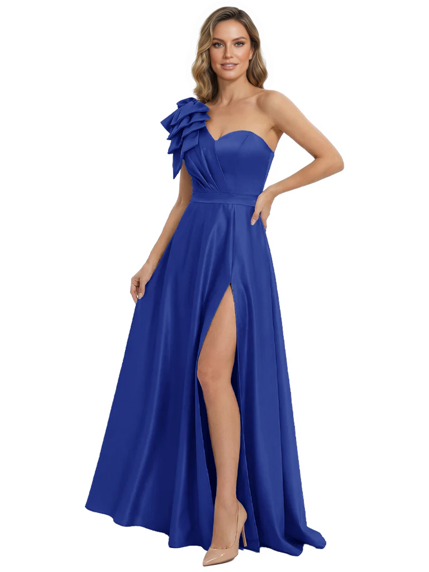 Elegant Mother of the Groom Dress A-Line Satin Formal Gown with High Slit Ruched Bodice