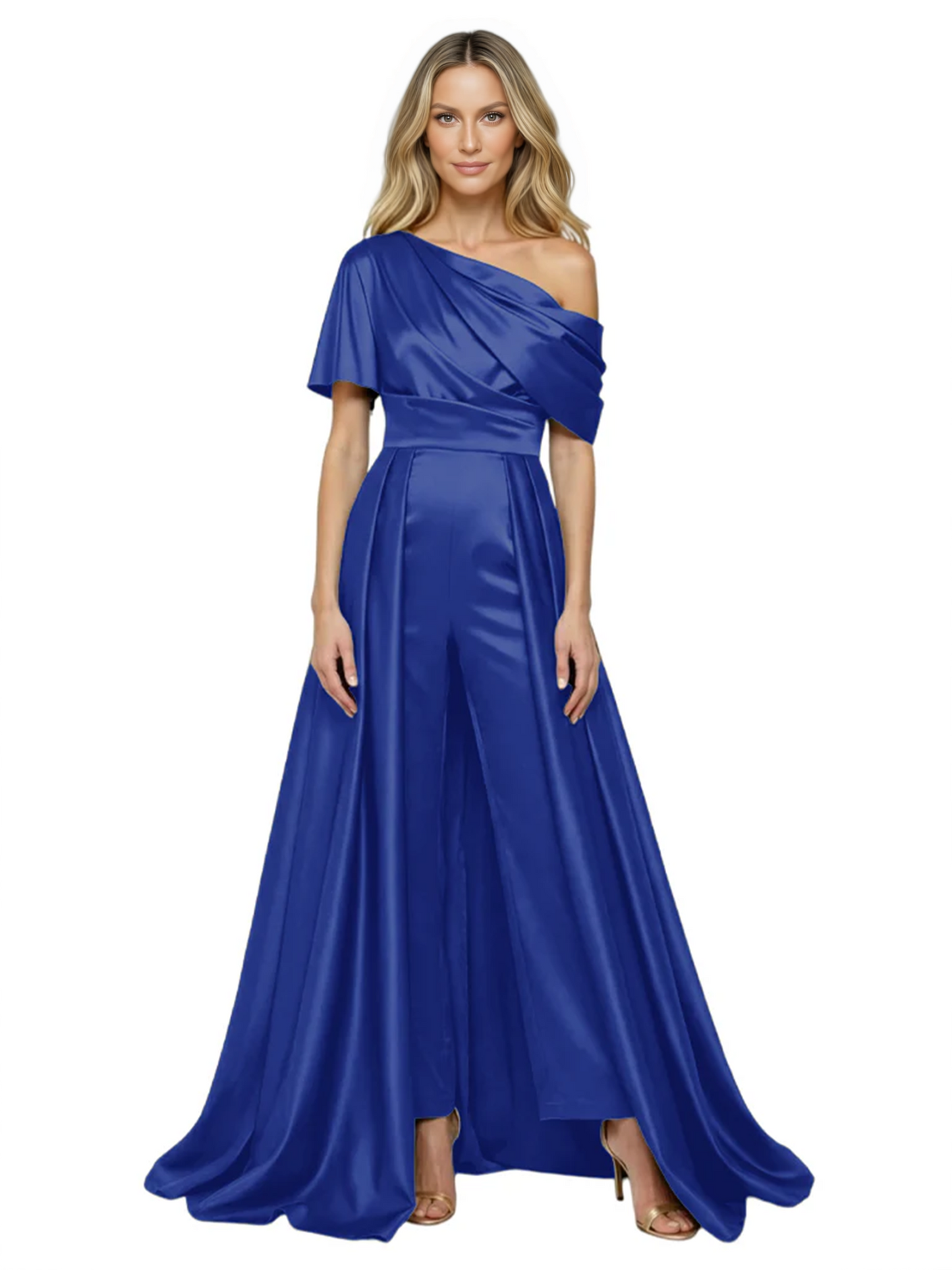 One Shoulder Mother of Bride jumpsuits Formal Gowns Floor Length Detachable Train