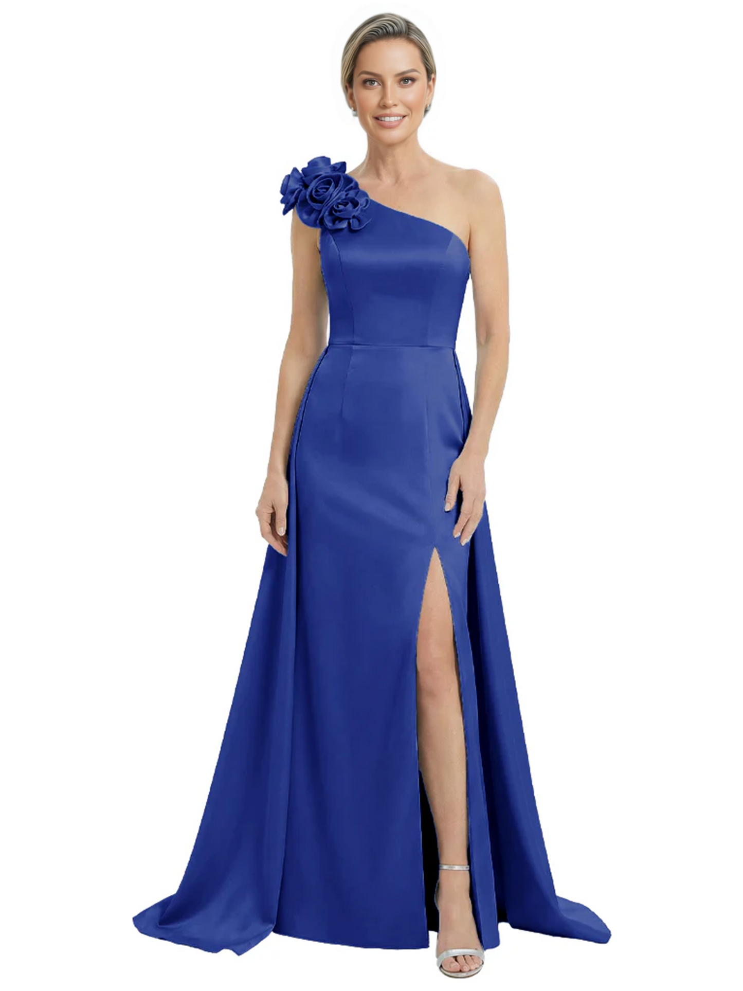 One Shoulder Mother of the Bride Dress with 3D Floral Detail Formal Dress A-Line Gowns with Slit