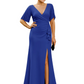 Elegant Evening Gown Trending V-Neck & Ruffle Detail Mother of Bride Outfits Slit