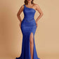 Sexy Soft Satin Mermaid One Shoulder Side Slit Beading Floor-Length Bridesmaid Dresses Online