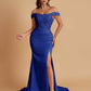 Elegant Soft Satin Mermaid Off Shoulder Side Slit Floor-Length Mermaid Bridesmaid Dresses