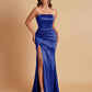 Elegant Soft Satin Strapless Split Side Mermaid Bridesmaid Dresses