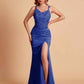 Sexy Satin V-neck Side Slit Mermaid Floor Length Bridesmaid Dresses