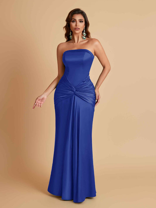 Sexy Soft Satin Mermaid Strapless Floor-Length Mermaid Bridesmaid Dresses