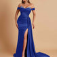 Gorgeous Soft Satin V-neck Off-the-Shoulder Side-Slit Mermaid Bridesmaid Dresses