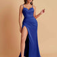 Simple Soft Satin Mermaid V-neck Floor-Length Mermaid Bridesmaid Dresses