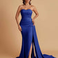 Simple Soft Satin Mermaid Strapless Floor-Length Mermaid Bridesmaid Dresses