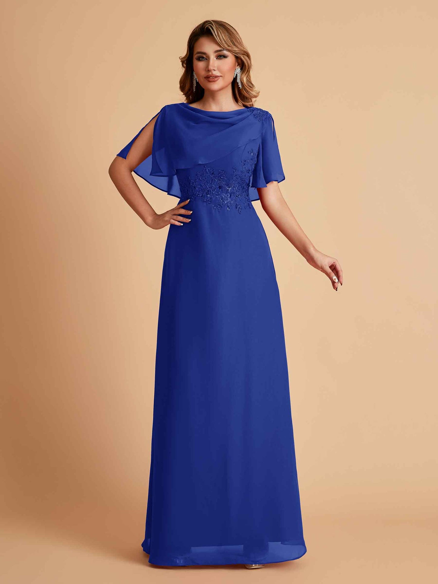 Elegant A-Line Chiffon Half Sleeves Jewel Mother of the Brides Dresses Online