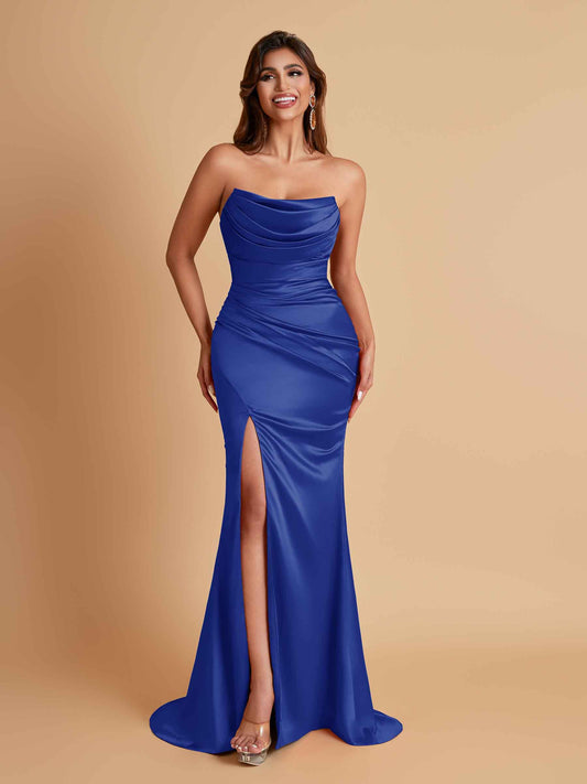 Sexy Soft Satin Mermaid Side Slit Floor-Length Mermaid Bridesmaid Dresses