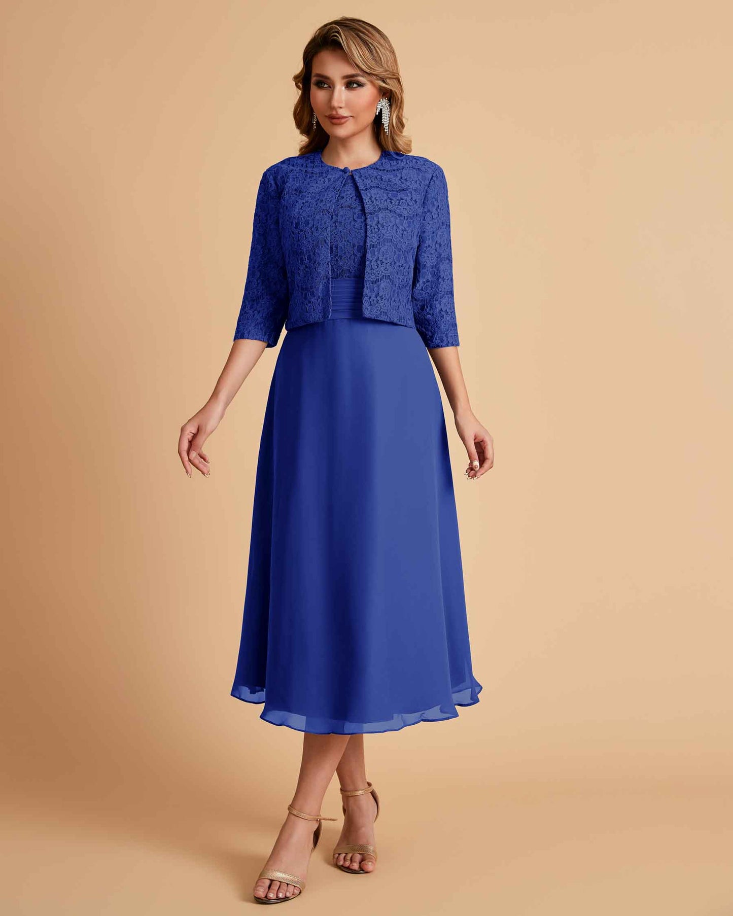 Elegant A-line Bateau Sleeveless Tea Length Mother of the Brides Dresses Online