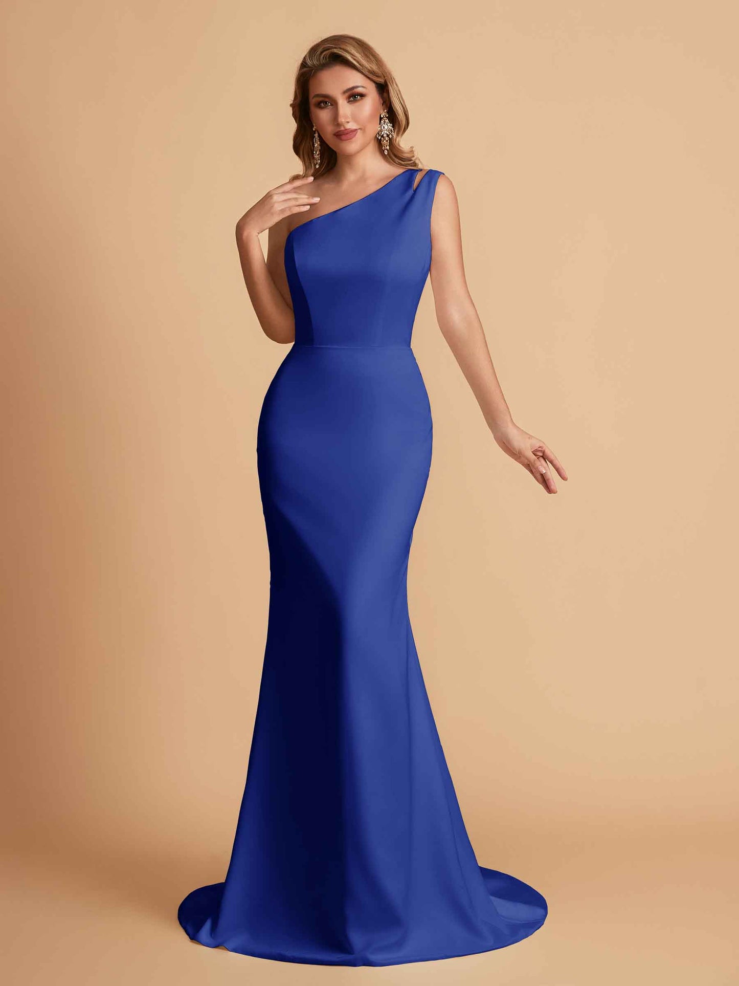 Elegant Satin One Shoulder Mermaid Side Slit Floor Length Bridesmaid Dresses