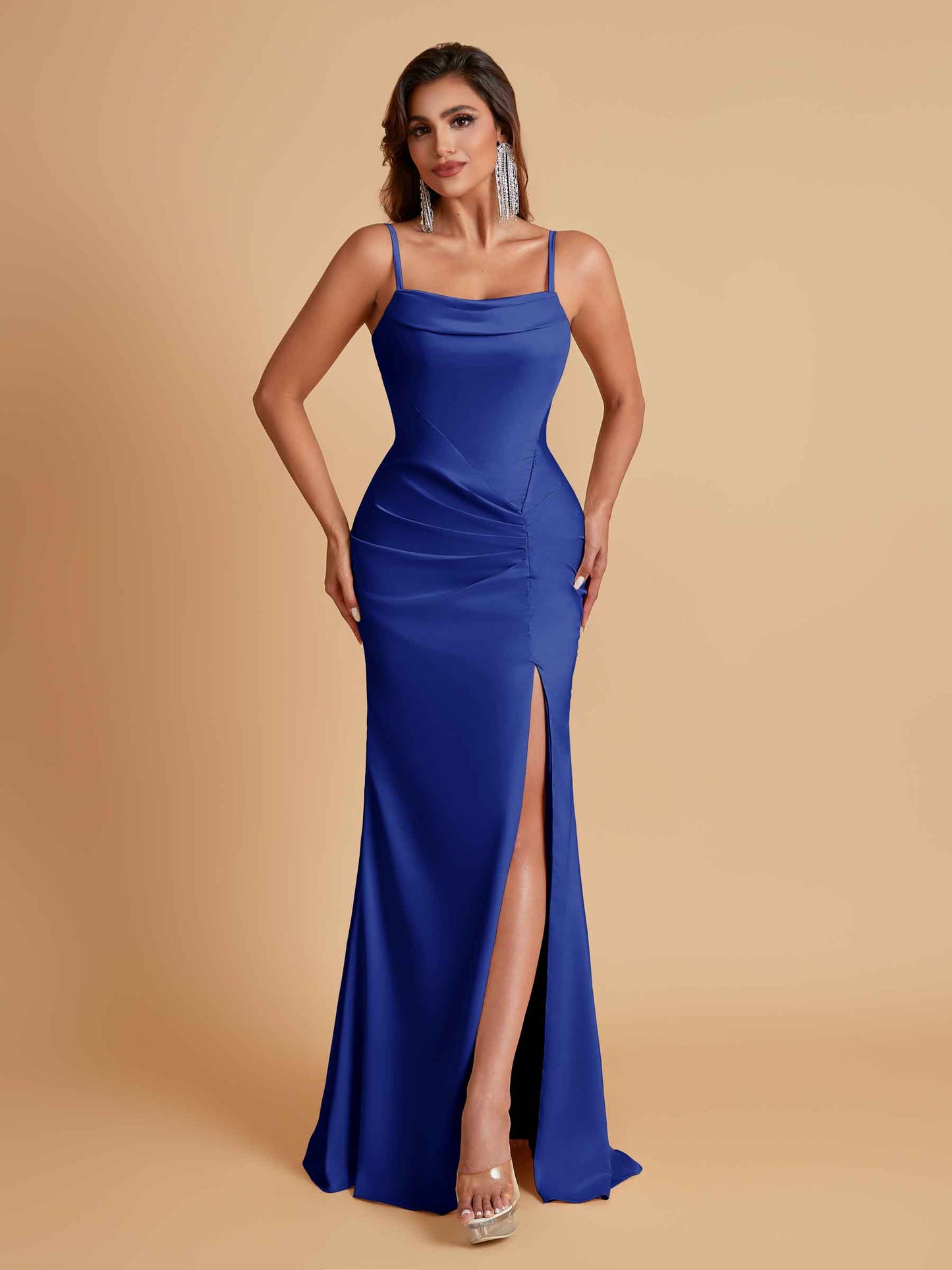 Gorgeous Spaghetti Straps Soft Satin Side Slit Floor-Length Mermaid Bridesmaid Dresses