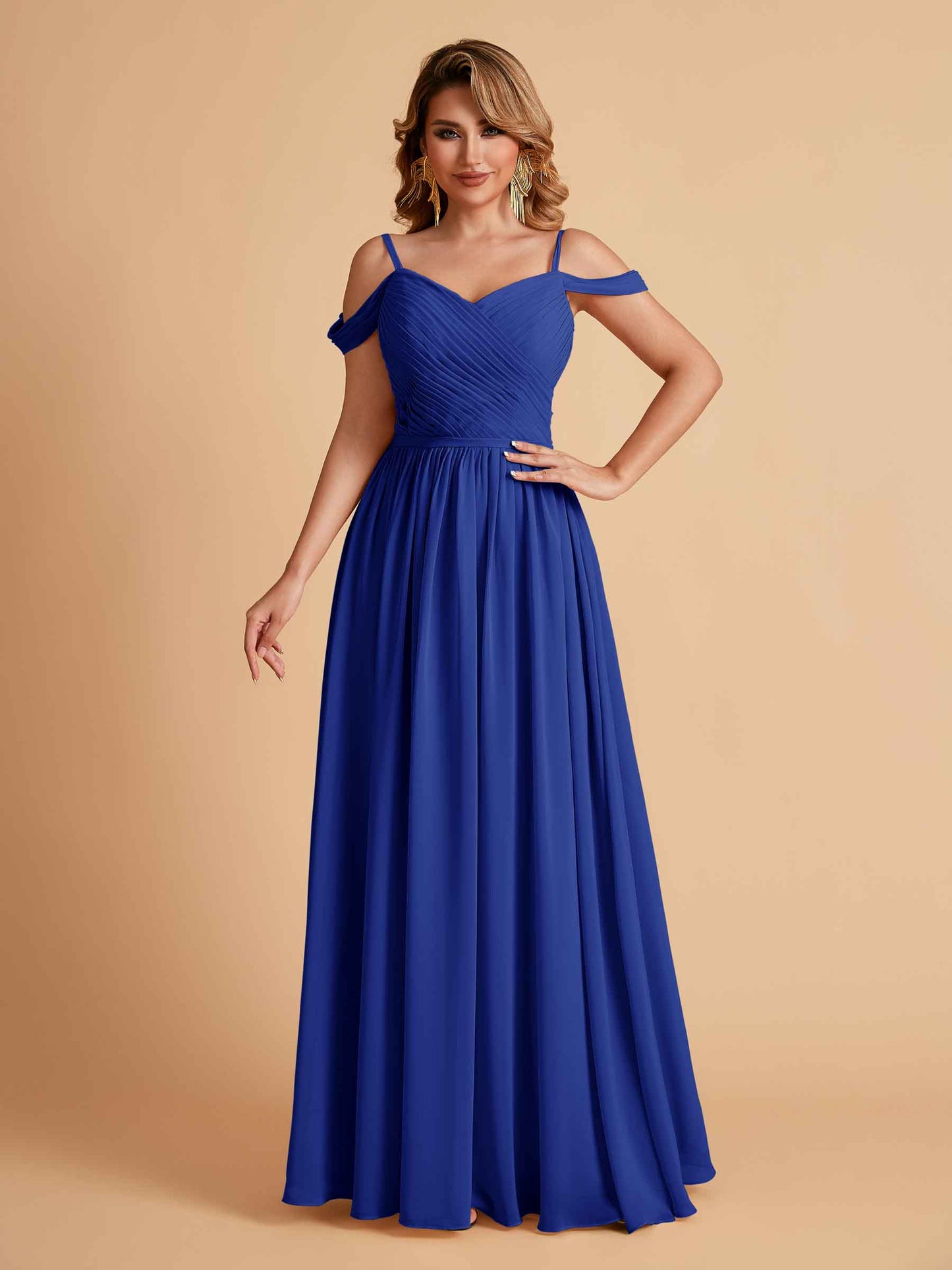 Elegant A-line Chiffon Off The Shoulder V-Neck Bridesmaid Dresses Online