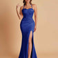 Sexy Soft Satin Mermaid Spaghetti Straps Side Slit Floor-Length Bridesmaid Dresses