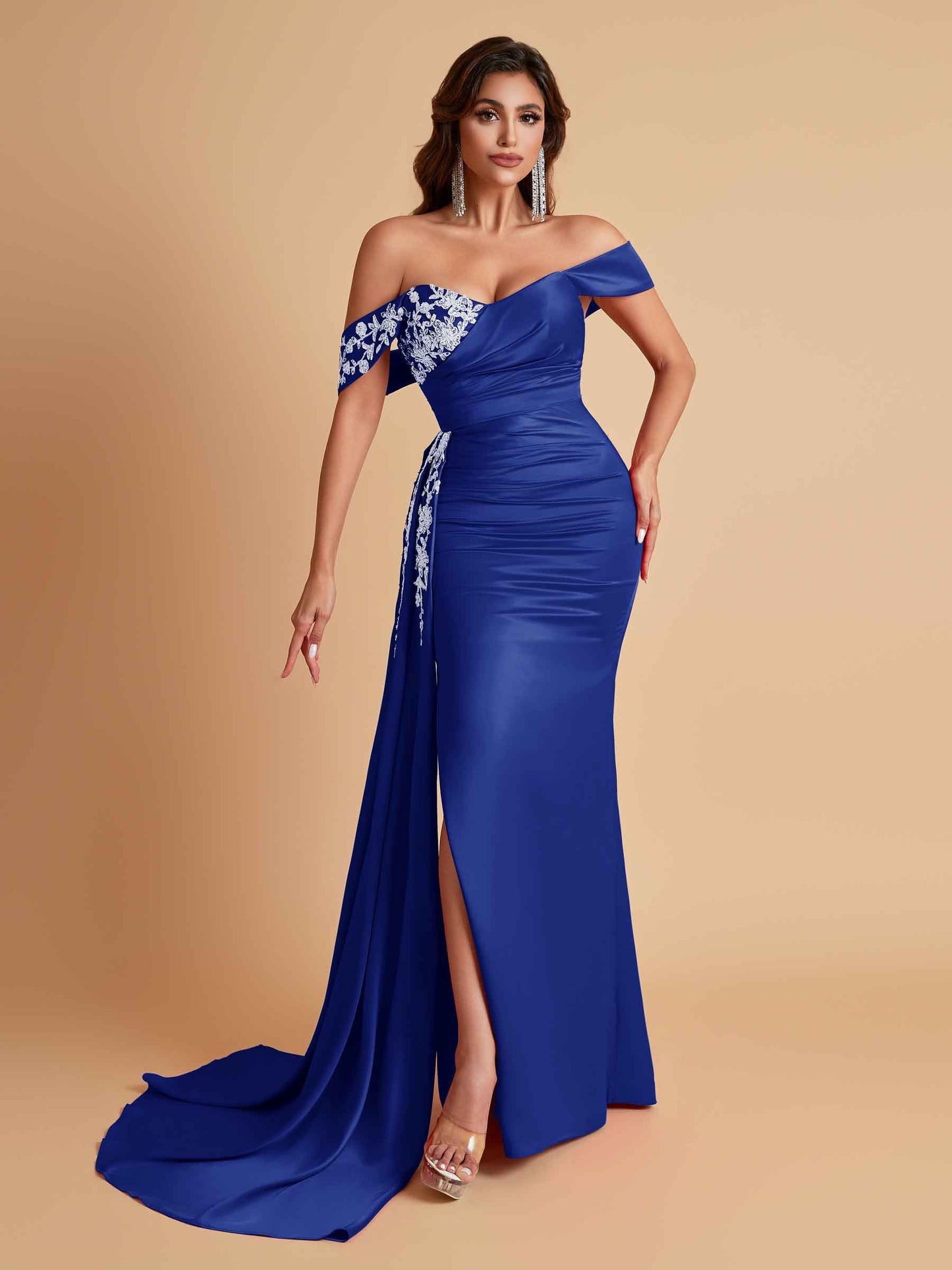 Elegant Soft Satin Mermaid Off Shoulder Floor-Length Mermaid Bridesmaid Dresses