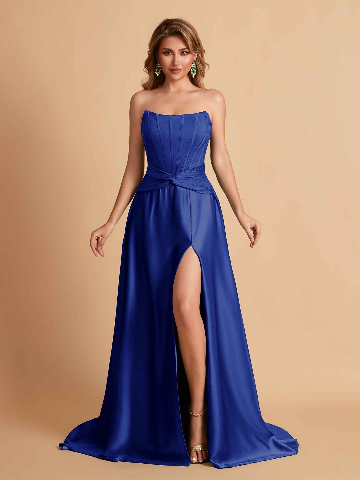 Elegant Satin Sweetheart A-Line Side Slit Floor Length Bridesmaid Dresses