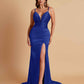 Sexy Soft Satin V-neck Spaghetti Strap Side-Slit Mermaid Bridesmaid Dresses