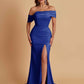 Elegant Soft Satin Mermaid Off Shoulder Asymmetrical Side Slit Floor-Length Bridesmaid Dresses