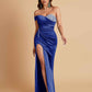 Sexy Soft Satin Mermaid One Shoulder Side Slit Floor-Length Mermaid Bridesmaid Dresses