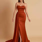 Elegant Soft Satin Sweetheart Strapless Side-Slit Mermaid Bridesmaid Dresses