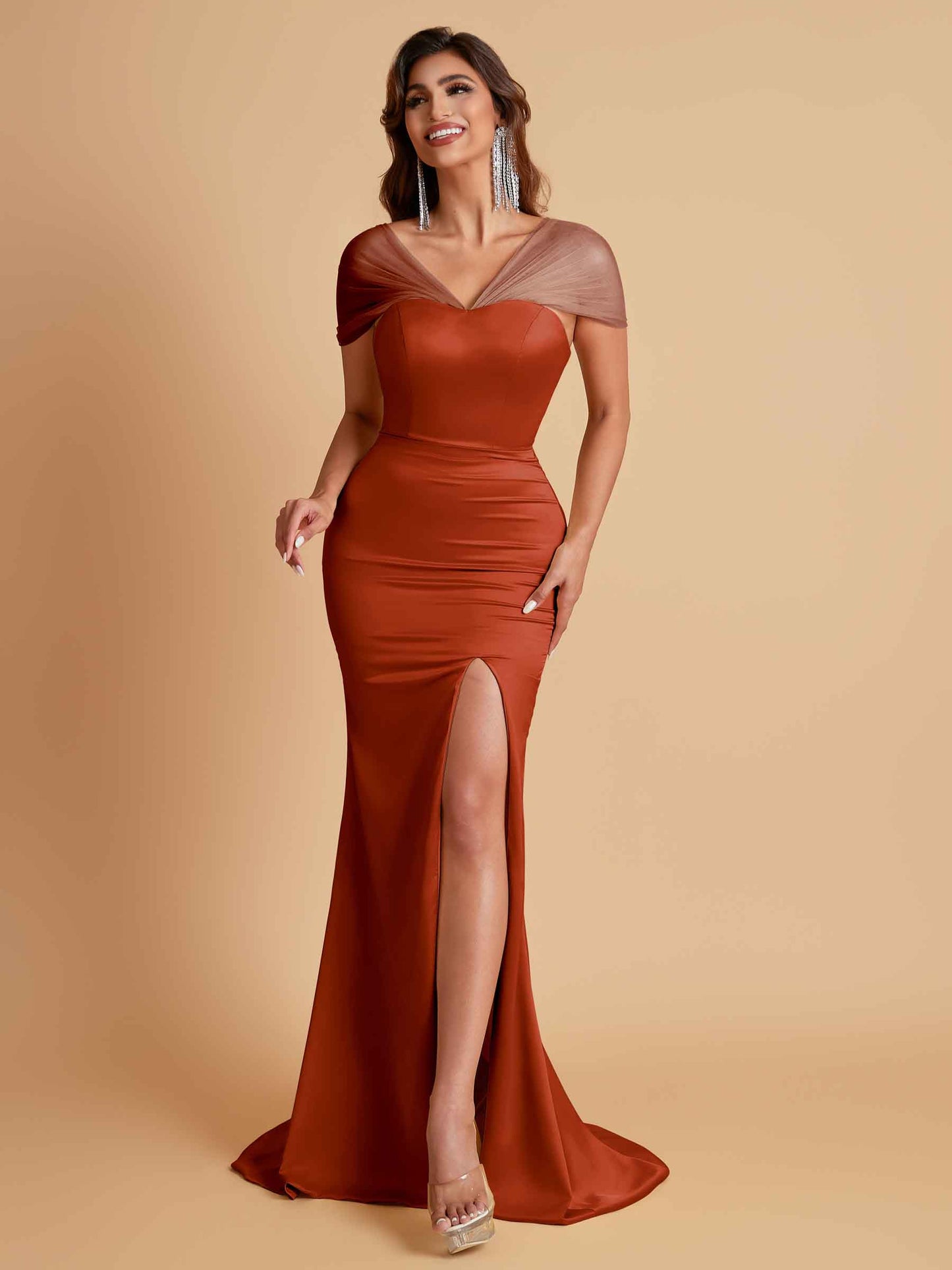 Sexy Soft Satin Mermaid V-neck Floor-Length Mermaid Bridesmaid Dresses