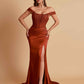 Sexy Soft Satin V-neck Off-the-shoulder Strapless Side-Slit Mermaid Bridesmaid Dresses