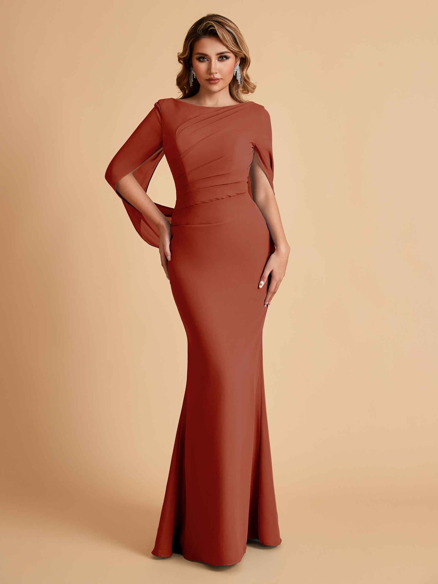 Elegant Mermaid Chiffon Half Sleeves Jewel Mother of the Brides Dresses Online