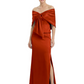 Formal Floor-Length Mother of the Bride Gown Satin Maxi Dress with Bow Neckline