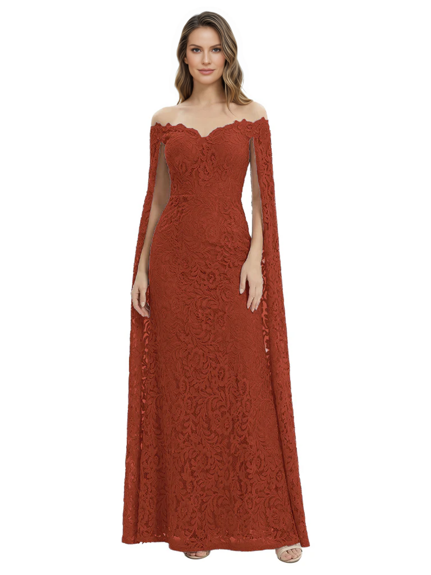 Elegant Mother of the Groom Gown Floral Lace Embroidered Formal Dress with Cape