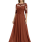 Illusion Neck Mother of the Bride Dress Half Sleeve Lace Applique Gowns Chiffon