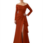 Elegant Mother of the Groom Dress Cascading Ruffle Satin Gown with High Slit Long Sleeves