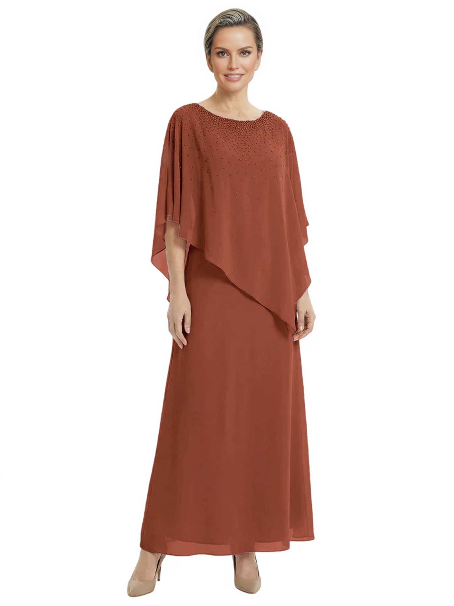 Elegant Mother of Bride Dresses Evening Gowns Trending 2026 Styles with Asymmetric Cape