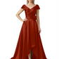 Off Shoulder Mother of the Bride Dress High-Low Satin Gown with Portrait Neckline