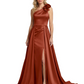 One Shoulder Sleeveless Mother of the Brides Dresses Floor Length Slit With Train