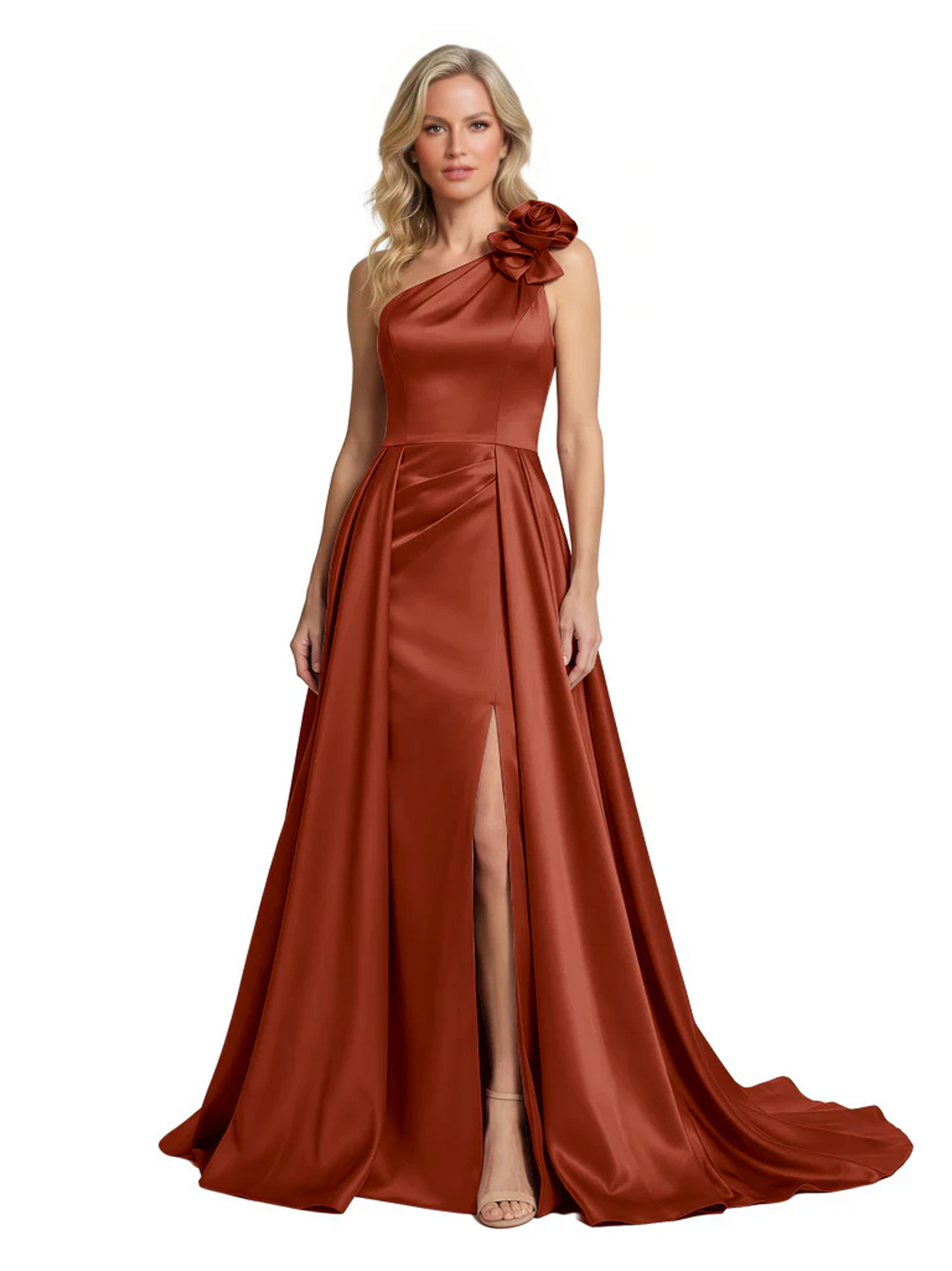 One Shoulder Sleeveless Mother of the Brides Dresses Floor Length Slit With Train