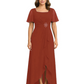 Formal High-Low Mother of the Bride Gown Sleeved Chiffon Maxi Dress Ruched Waist